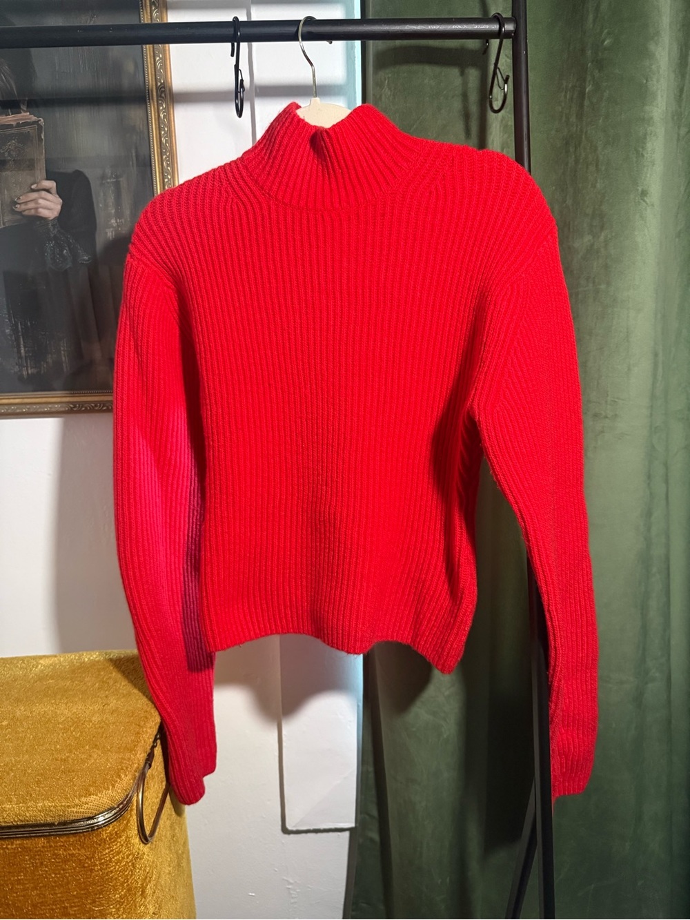 H&M Bright Red Ribbed Turtleneck Sweater